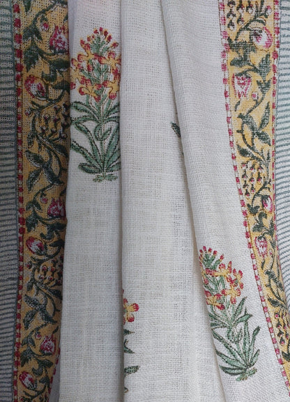 WHITE & YELLOW BLOCK PRINTED SOFA THROW