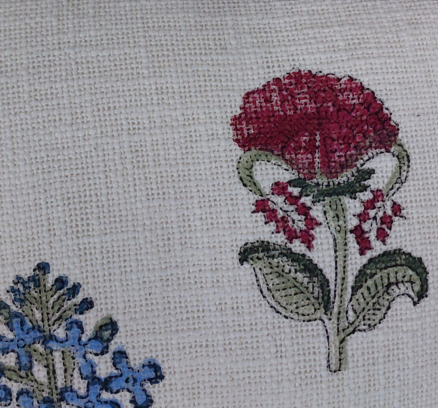 WHITE & RED FLORAL BLOCK PRINTED CUSHION COVERS ( SET OF 5 )