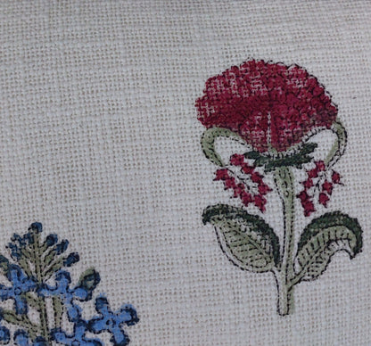 WHITE & RED FLORAL BLOCK PRINTED CUSHION COVERS ( SET OF 5 )