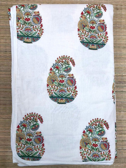 WHITE WITH COLOURFUL FLORAL REVERSIBLE DOHAR