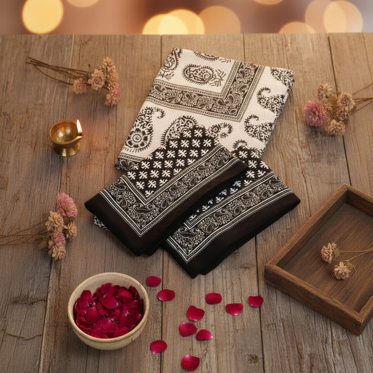 BLACK & WHITE BLOCK PRINTED QUEEN COTTON BEDSHEET SET