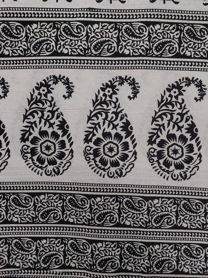 BLACK & WHITE BLOCK PRINTED COTTON QUEEN BEDSHEET