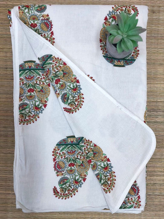 WHITE WITH COLOURFUL FLORAL REVERSIBLE DOHAR