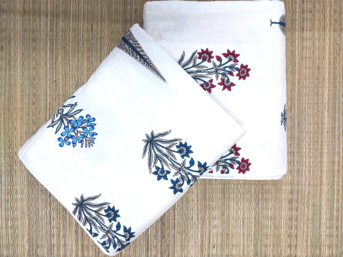 WHITE WITH COLOURFUL FLORAL REVERSIBLE DOHAR ( SET OF 2 )