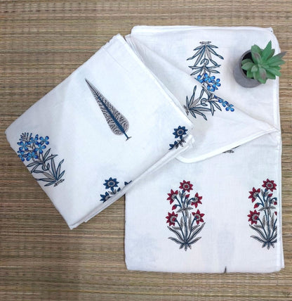 WHITE WITH COLOURFUL FLORAL REVERSIBLE DOHAR ( SET OF 2 )