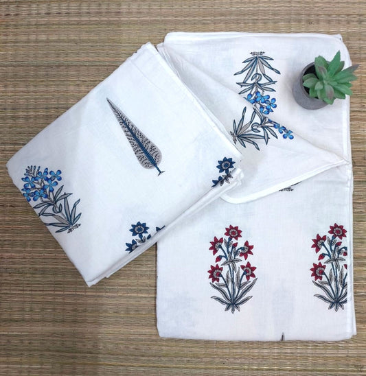 WHITE WITH COLOURFUL FLORAL REVERSIBLE DOHAR ( SET OF 2 )