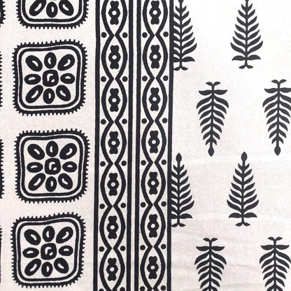 WHITE & BLACK LEAF BLOCK PRINTED COTTON QUEEN BEDSHEET