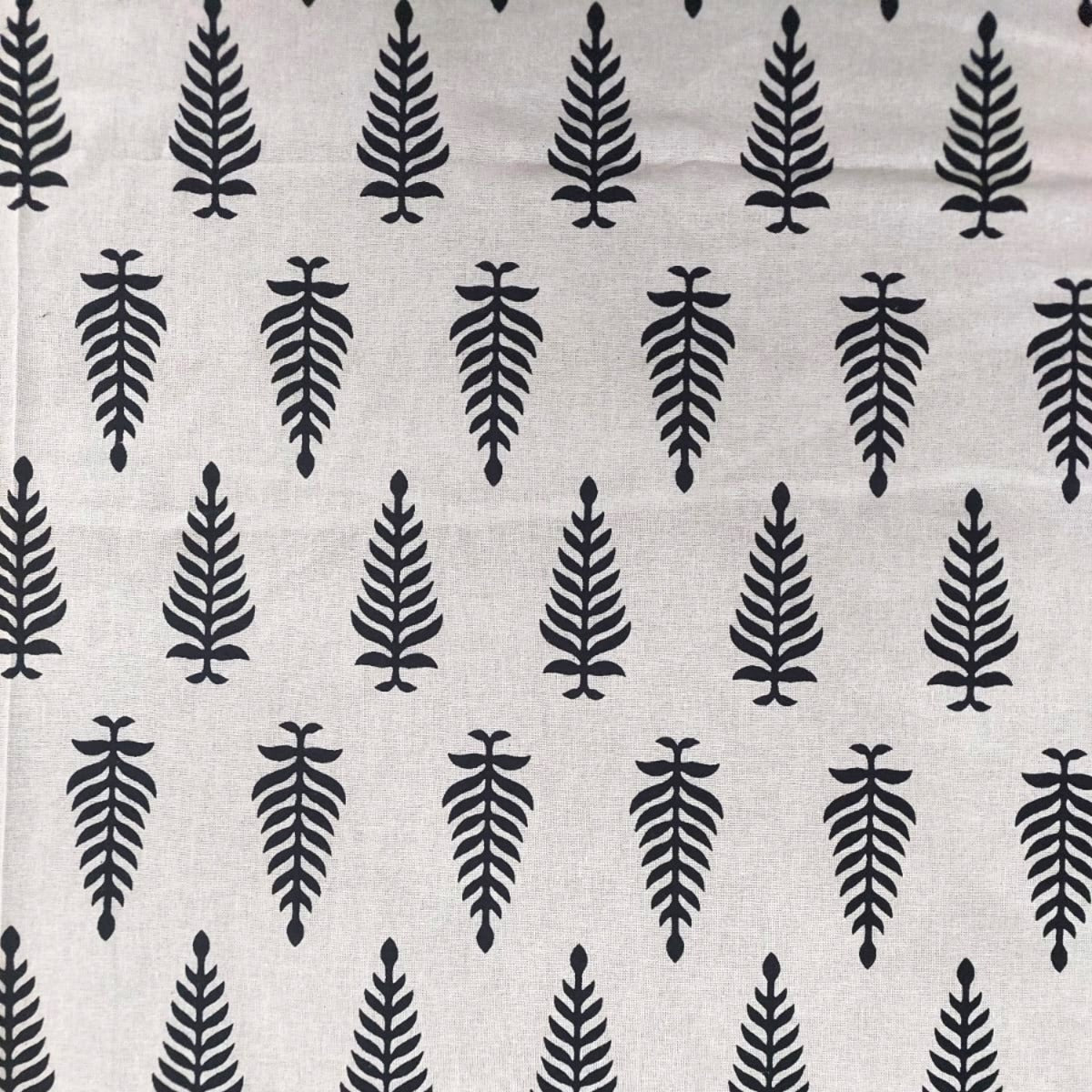 WHITE & BLACK LEAF BLOCK PRINTED COTTON QUEEN BEDSHEET