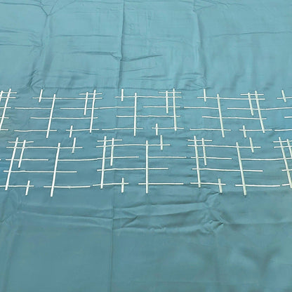TURQUOISE BLUE WITH WHITE BORDERED COTTON KING BEDSHEET