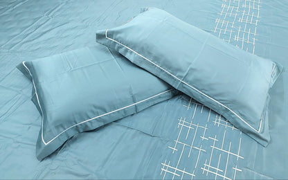 TURQUOISE BLUE WITH WHITE BORDERED COTTON KING BEDSHEET