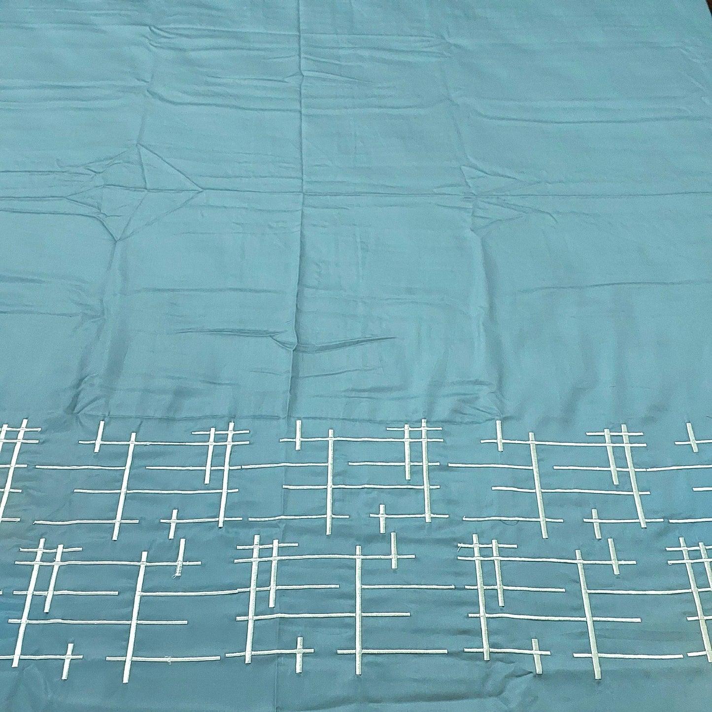 TURQUOISE BLUE WITH WHITE BORDERED COTTON KING BEDSHEET