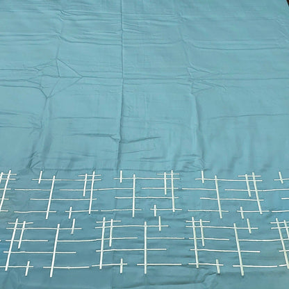 TURQUOISE BLUE WITH WHITE BORDERED COTTON KING BEDSHEET