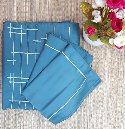 TURQUOISE BLUE WITH WHITE BORDERED COTTON KING BEDSHEET