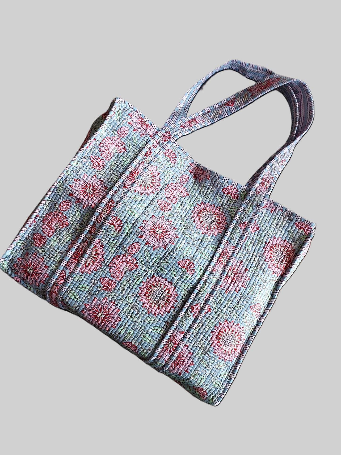 GREY & PINK QUILTED TOTE BAG