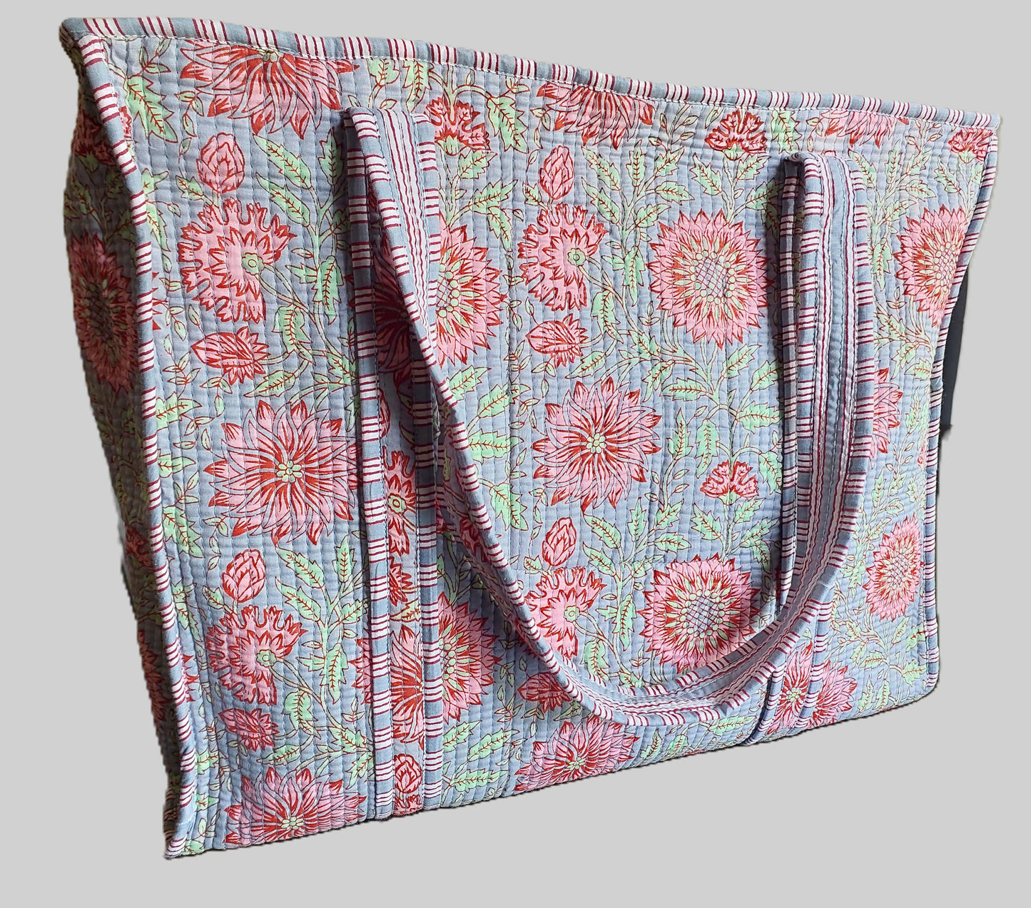 GREY & PINK QUILTED TOTE BAG