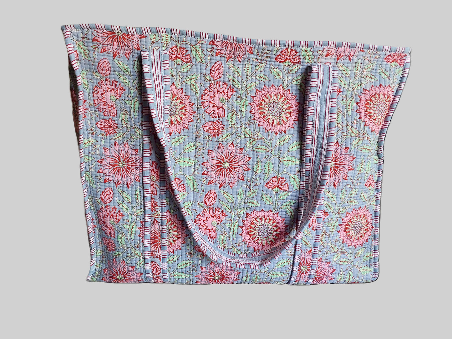 GREY & PINK QUILTED TOTE BAG