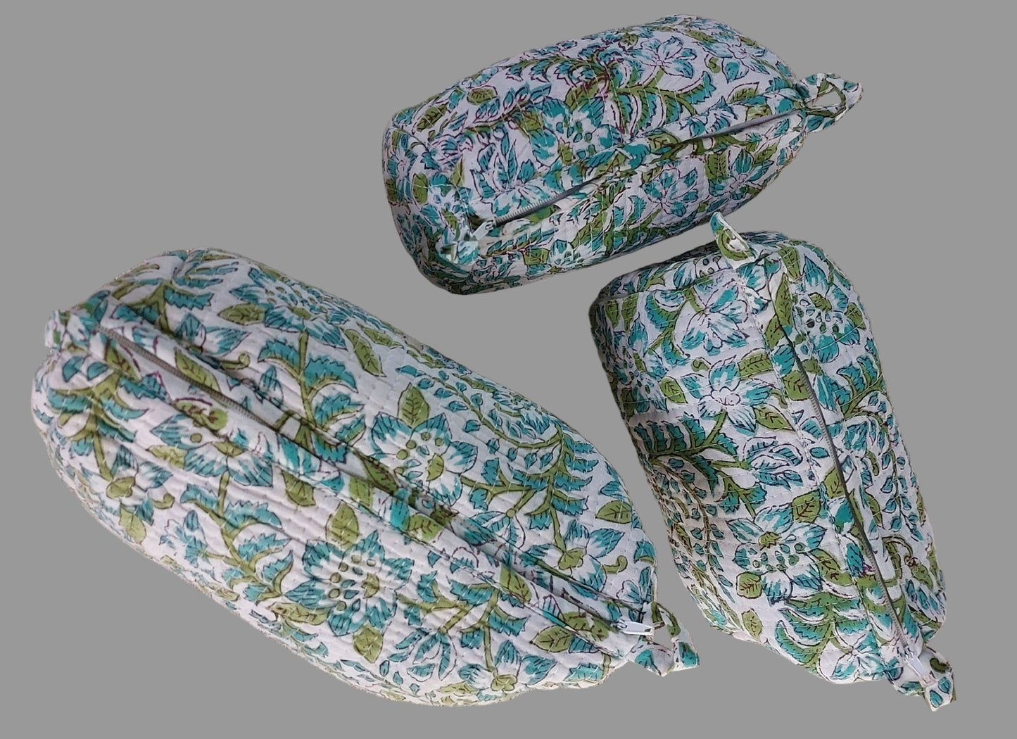 WHITE & BLUE FLORAL POUCHES ( SET OF 3 )