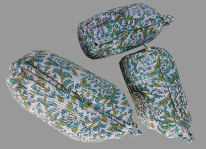 WHITE & BLUE FLORAL POUCHES ( SET OF 3 )