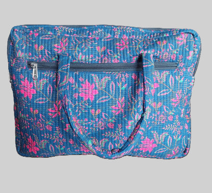 NAVY BLUE & PINK BLOCK PRINTED LAPTOP BAG