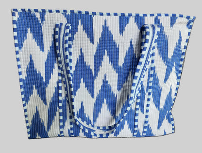 BLUE & WHITE QUILTED TOTE BAG