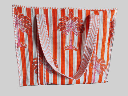 ORANGE & WHITE QUILTED TOTE BAG