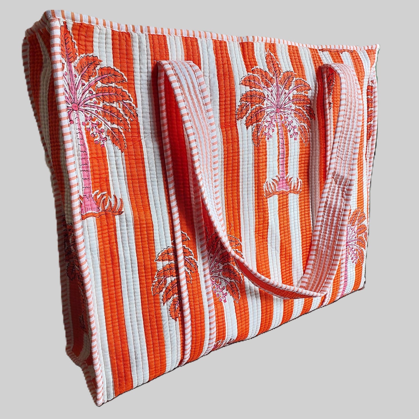 ORANGE & WHITE QUILTED TOTE BAG