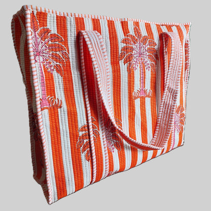 ORANGE & WHITE QUILTED TOTE BAG