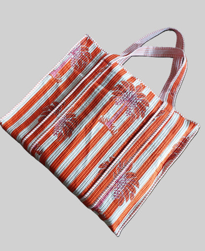 ORANGE & WHITE QUILTED TOTE BAG