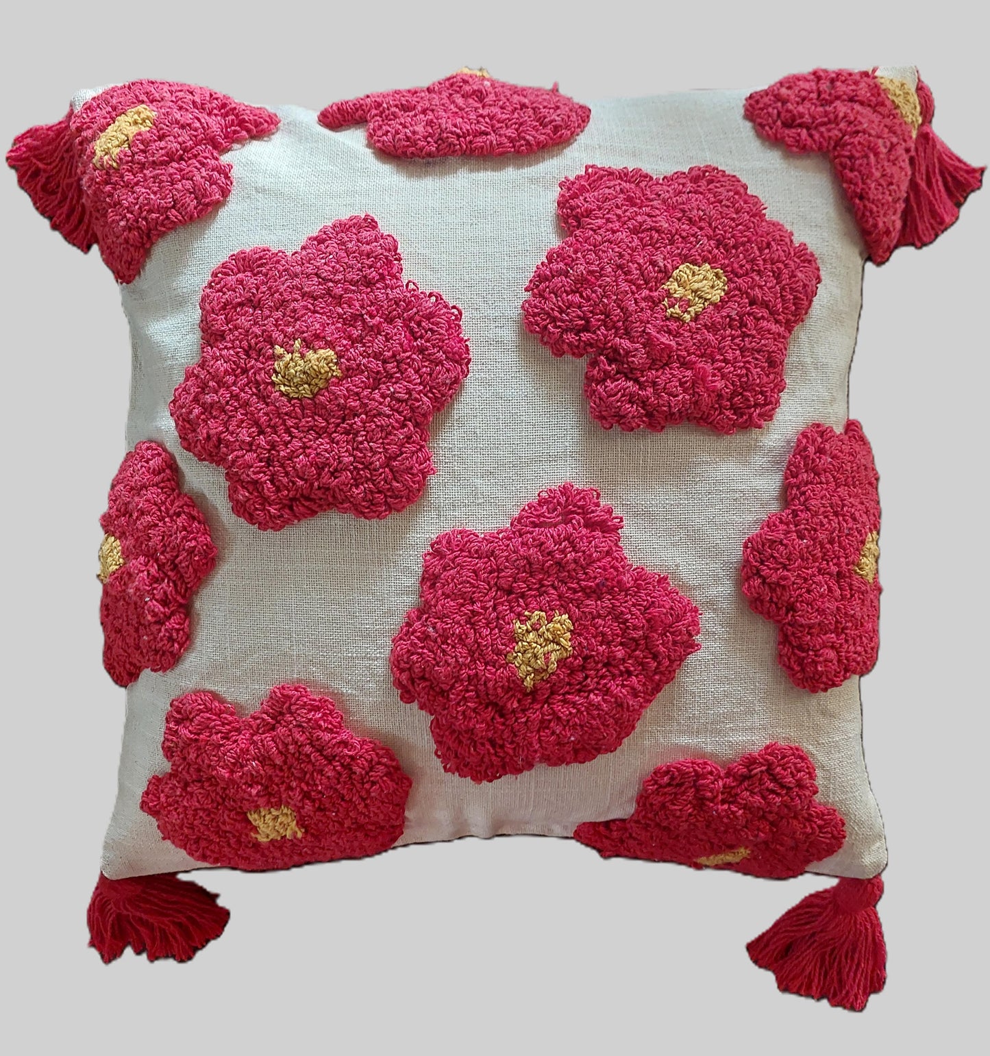 TUFTED RED CUSHION COVERS ( SET OF 2 )