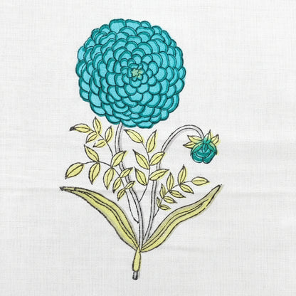 WHITE & TURQUOISE BLUE HAND BLOCK PRINTED COTTON KING BEDSHEET