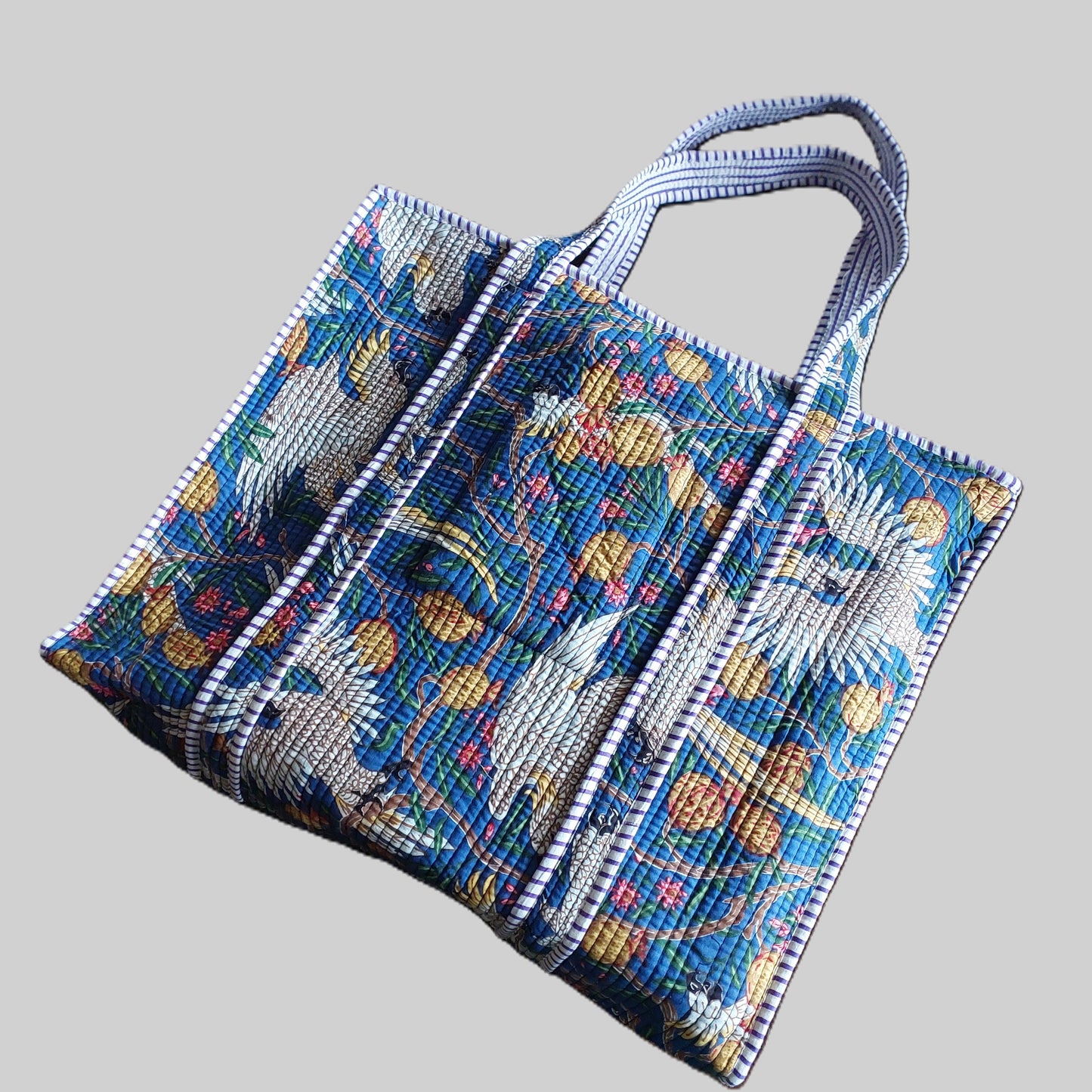 BLUE QUILTED TOTE BAG