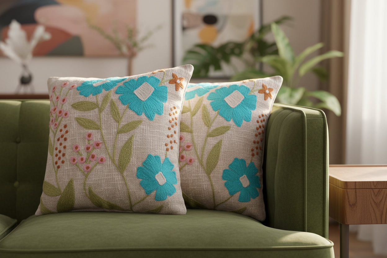 EMBROIDERED - FLORAL CUSHION COVERS ( SET OF 2 )