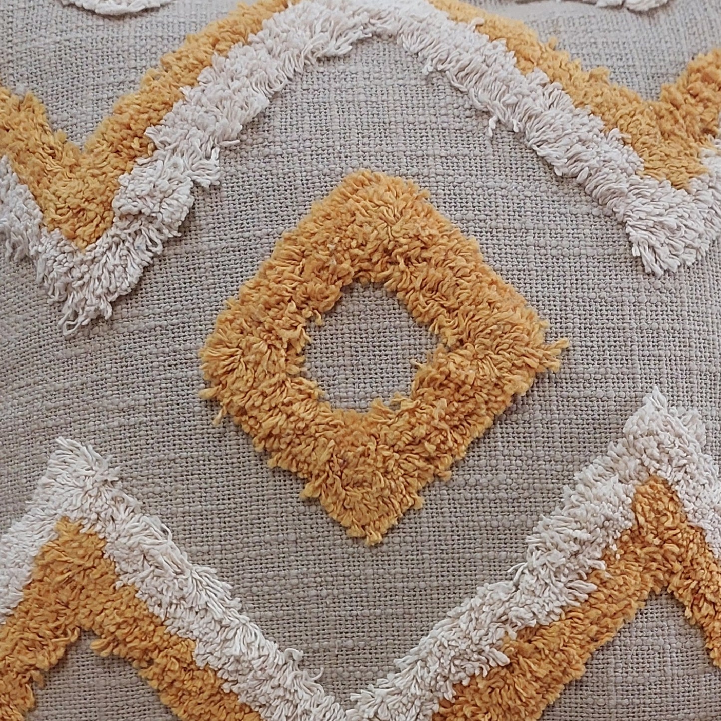 TUFTED BEIGE & YELLOW CUSHION COVERS ( SET OF 2 )