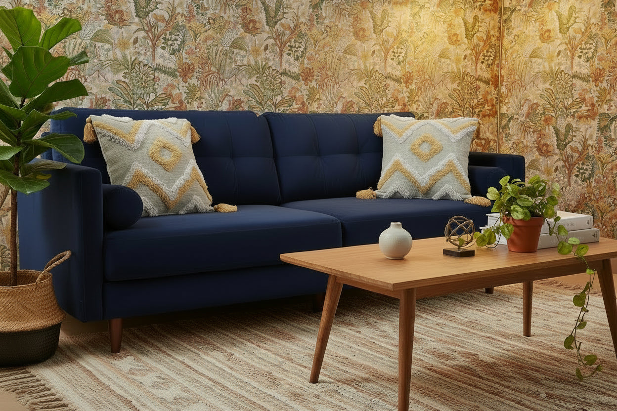 TUFTED BEIGE & YELLOW CUSHION COVERS ( SET OF 2 )