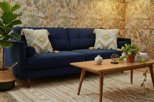 TUFTED BEIGE & YELLOW CUSHION COVERS ( SET OF 2 )
