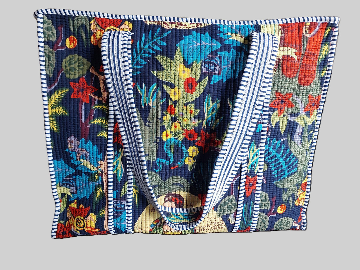NAVY BLUE & MULTICOLOURED QUILTED TOTE BAG