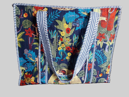 NAVY BLUE & MULTICOLOURED QUILTED TOTE BAG