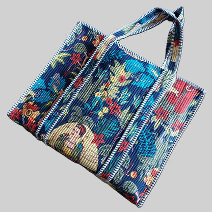 NAVY BLUE & MULTICOLOURED QUILTED TOTE BAG
