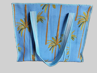SKY BLUE QUILTED TOTE BAG