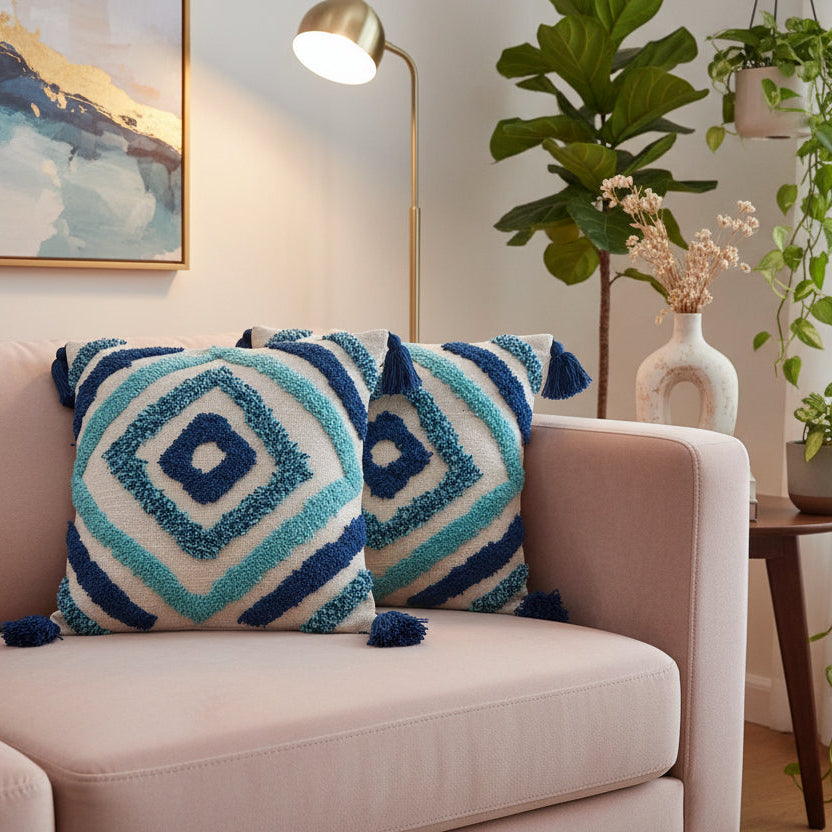 TUFTED BLUE CUSHION COVERS ( SET OF 2 )