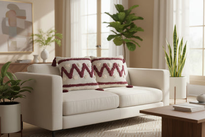 TUFTED OFF WHITE & BROWN CUSHION COVERS ( SET OF 2 )