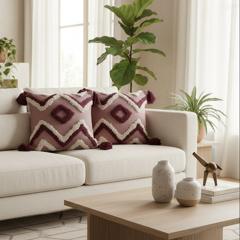 TUFTED BROWN CUSHION COVERS ( SET OF 2 )