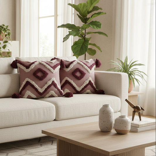 TUFTED BROWN CUSHION COVERS ( SET OF 2 )