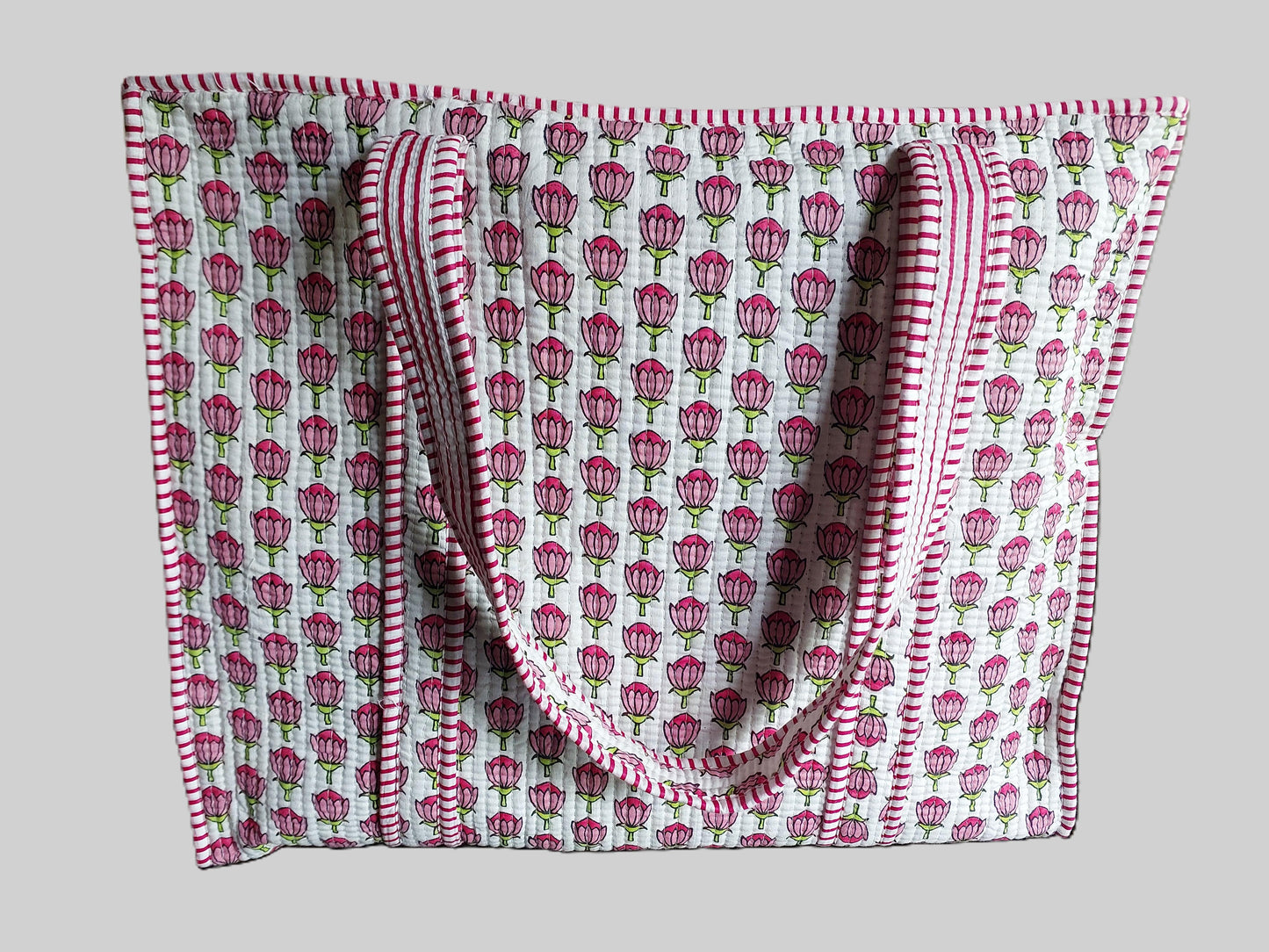 PINK & WHITE QUILTED TOTE BAG