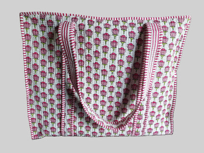PINK & WHITE QUILTED TOTE BAG