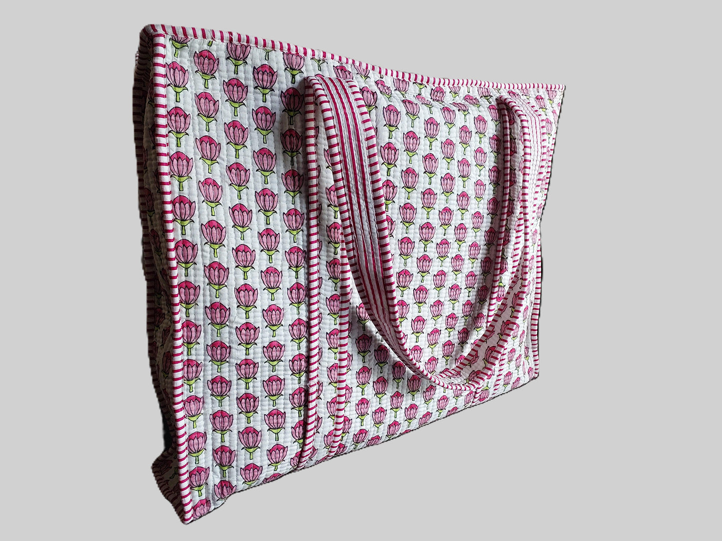 PINK & WHITE QUILTED TOTE BAG