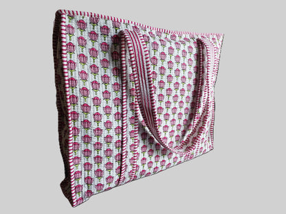 PINK & WHITE QUILTED TOTE BAG
