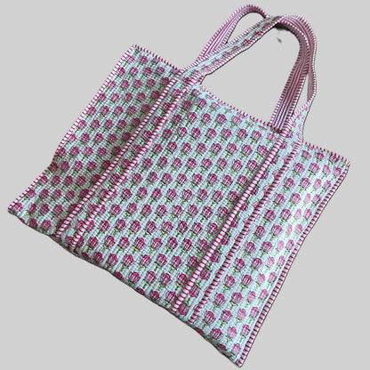 PINK & WHITE QUILTED TOTE BAG