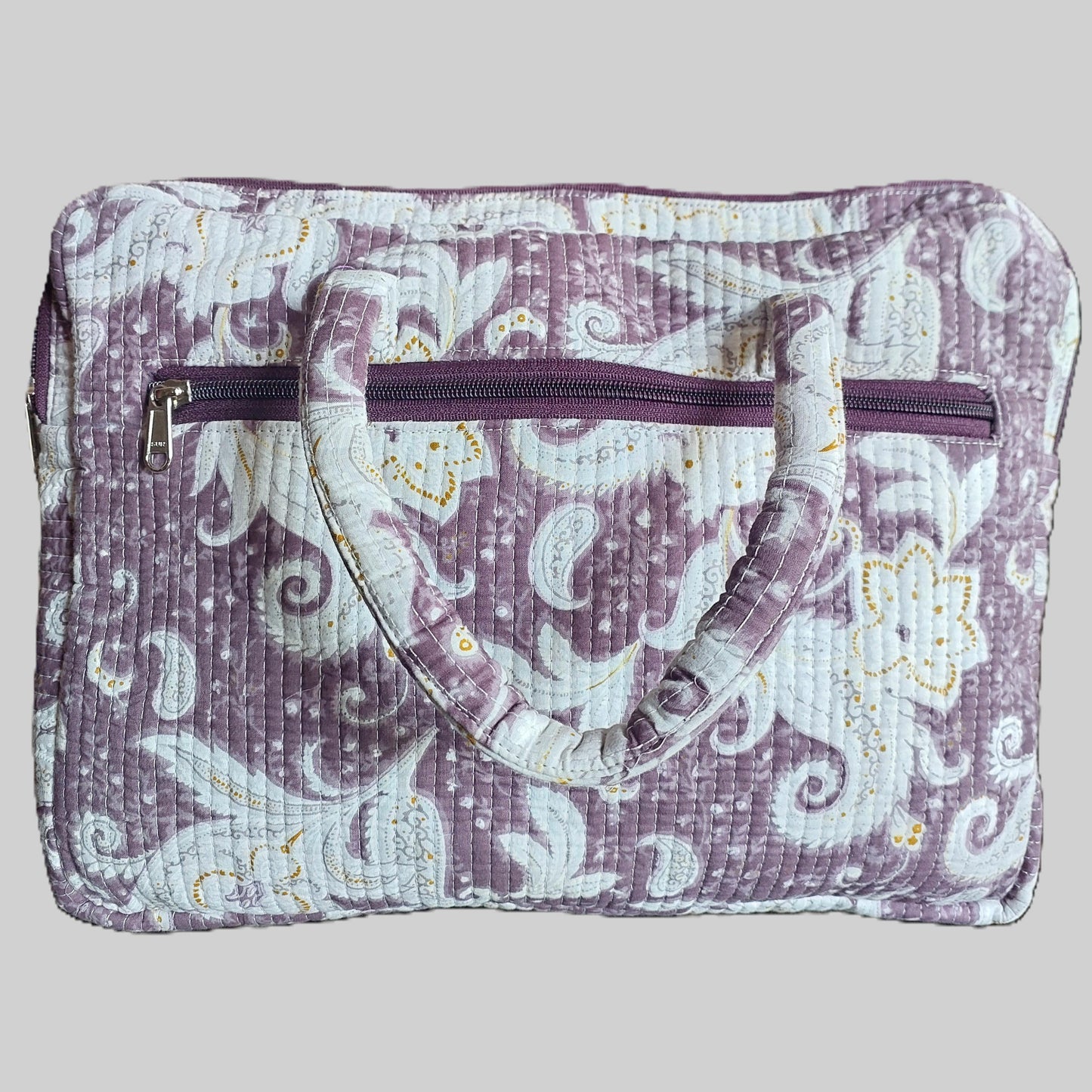 WHITE & BEIGE BLOCK PRINTED LAPTOP BAG