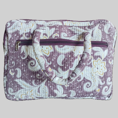 WHITE & BEIGE BLOCK PRINTED LAPTOP BAG